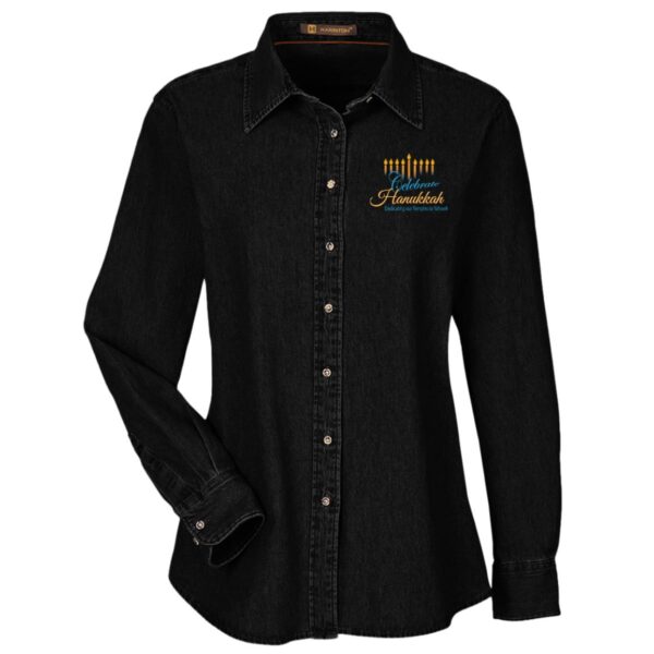 CELEBRATE HANUKKAH ~ Ladies Denim Long Sleeve Shirt